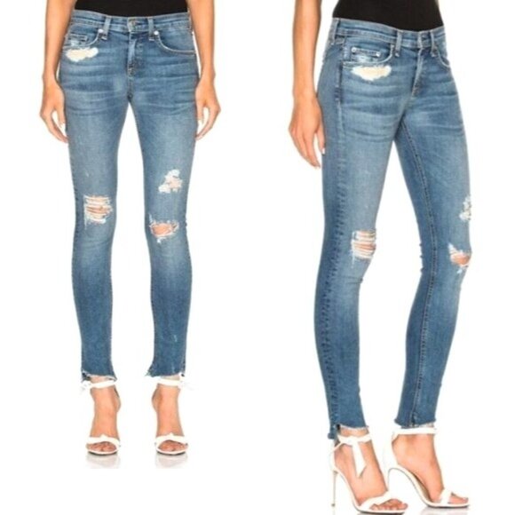 Rag & Bone Blue Commodore Medium Wash Distressed Skinny Jeans‎ Size 27 - Picture 1 of 12